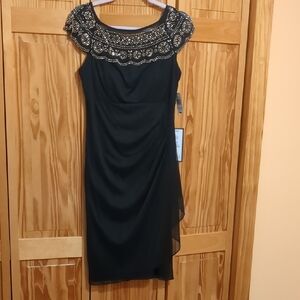 MSK Black Asymmetrical Dress with Beaded Neckline